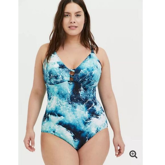 torrid Other - NWT Torrid Blue Ocean Lace Back Wireless 1 Pc Swimsuit Bathing Suit NWT New 0X